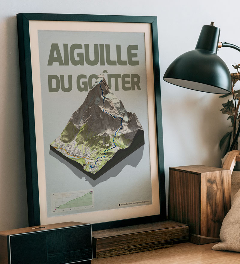 High-resolution 3D map with a transparent background used as a creative graphic element on a printed wall poster.